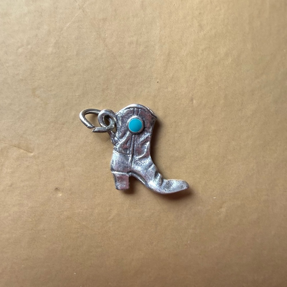 925 Sterling Silver cowboy boot with turquoise pendant